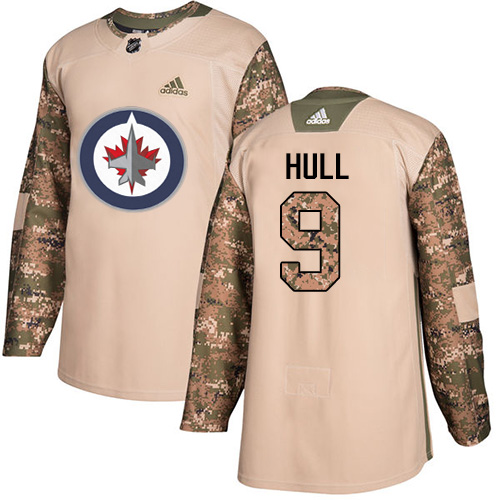 Adidas Jets #9 Bobby Hull Camo Authentic Veterans Day Stitched NHL Jersey - Click Image to Close